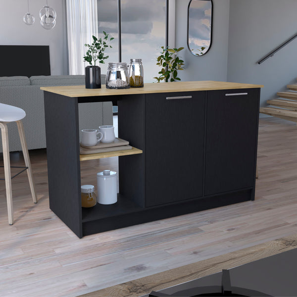 English Elm Juniper kitchen island with oversized worktop, double-door storage and open shelving for style Multi 64 L x 29 W x 3 H B070S00311