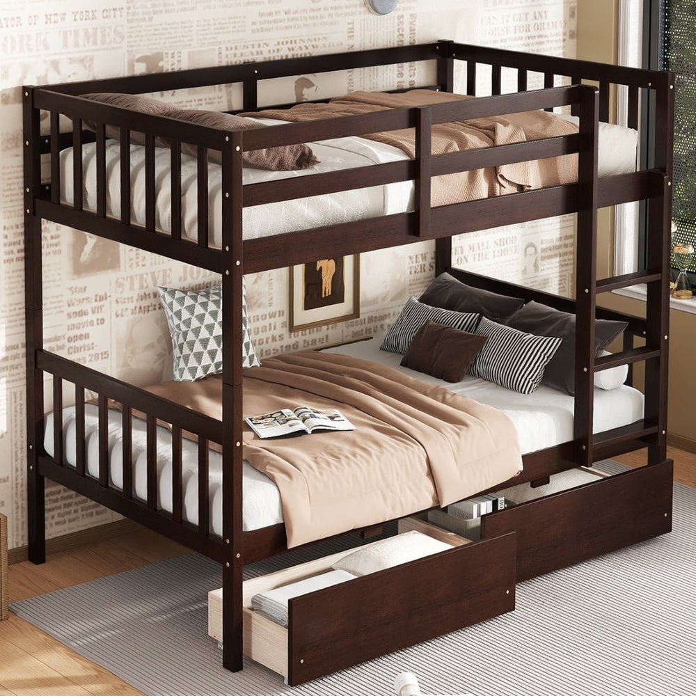 English Elm Twin Over Twin Bunk Bed In Espresso - Durable Rubberwood, Convertible Design With Storage Drawers & Safety! W504S00200-GIGA