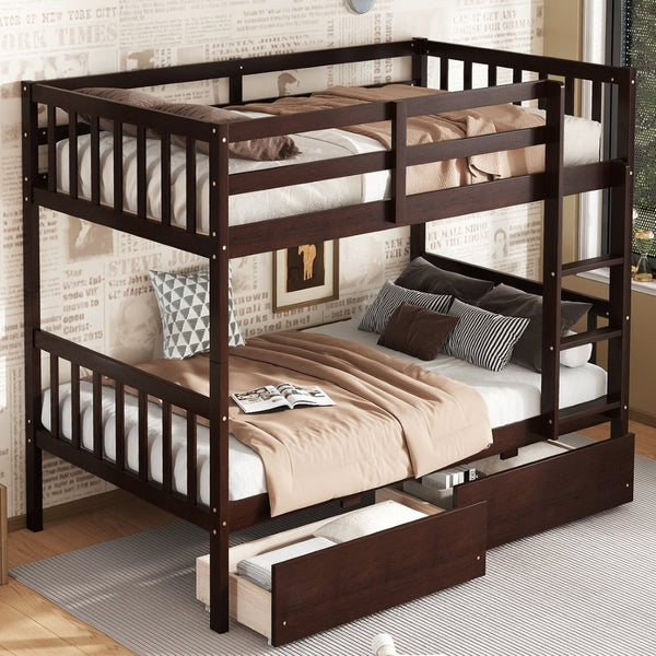 English Elm Twin Over Twin Bunk Bed In Espresso - Durable Rubberwood, Convertible Design With Storage Drawers & Safety! W504S00200-GIGA