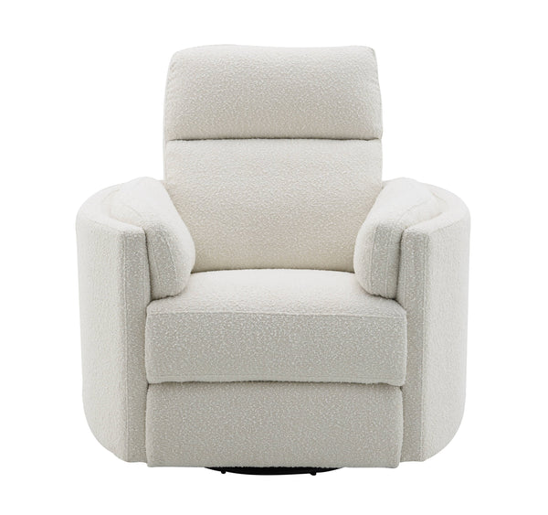 English Elm Sagen Beige Boucle Glider Recliner with Swivel and Pocket Coil Comfort, Compact 9" Wall Clearance B2726P241795