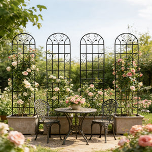 English Elm 4 Pack Powder-coated Metal Garden Trellis Panels Rustproof Climbing Plant Support Outdoor W1586P268035