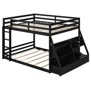 English Elm Full Bunk Bed with App Led Lighting Usb Charging Storage Drawers Kids Bedroom Black N820S00080B
