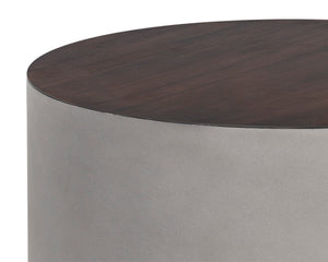 Sunpan Diaz End Table - Stylish Concrete Drum Design with Dark Timber Top, Perfect for Modern Spaces Grey / Wood Grain Brown