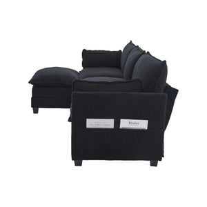 English Elm United We Win Modular Corduroy Sectional with Ottoman Low Profile Living Room Couch Black W1568S00260