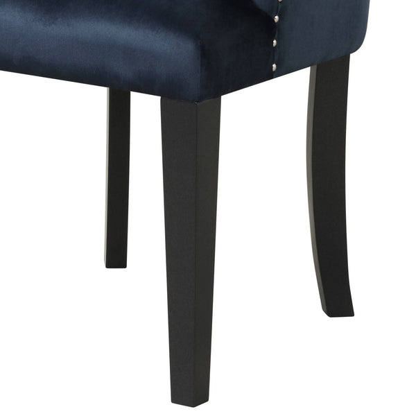 English Elm Dark Navy Velvet Parson Arm Chair with Tufted Back & Sloped Arms, Black Finish, Luxe Comfort B062P182763