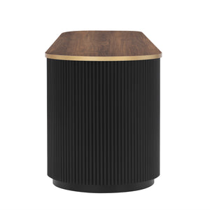 English Elm VIBE Elegant 70.8" Modern TV Stand with Gold Accents, Glass Cabinets, 3 Drawers & Cable Management Black SJ000131AAB