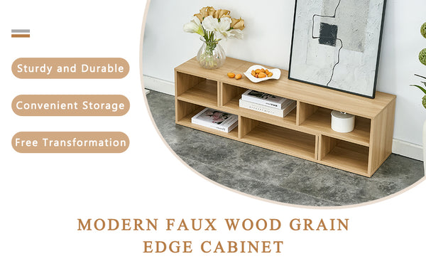 English Elm 2 Cube TV Stand with Modular L-Shaped Design, Adjustable 47–70" Length, Six Open Shelves, Durable MDF Burly Wood W3226P279109