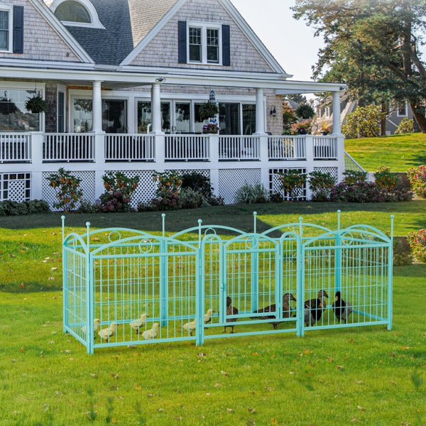 English Elm Dog Playpen 8 Panel Heavy Duty Iron Pet Enclosure Foldable Indoor Outdoor Exercise Pen Blue W368P233999