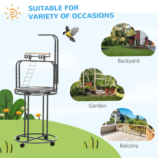 English Elm PawHut Large Parrot Play Stand with 3 Ladders, Toy Hook, Wheels & Removable Tray for Birds Gray W2225P173756