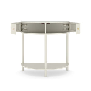 English Elm Artisan-crafted Demi-lune Console Sculptural Wave Drawers Vanilla Lacquer Hallway Accent Cream White W2557P329370