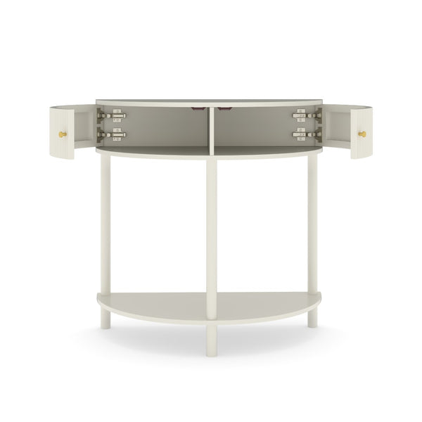 English Elm Artisan-crafted Demi-lune Console Sculptural Wave Drawers Vanilla Lacquer Hallway Accent Cream White W2557P329370