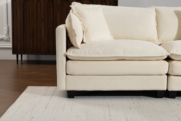 English Elm Modern Chenille Sectional Sofa with Ottoman Modular Layout for Spacious Living Rooms Antique White W2530S00017