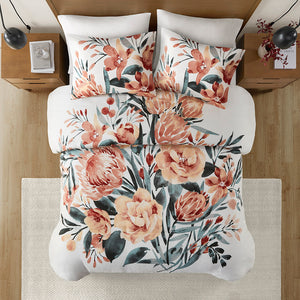 JLA Home Madison Park - 3 Piece Floral Cotton Duvet Cover Set — Mid-Century Bold Floral, Breathable Cotton Face, OEKO-TEX Certified MP12-8358
