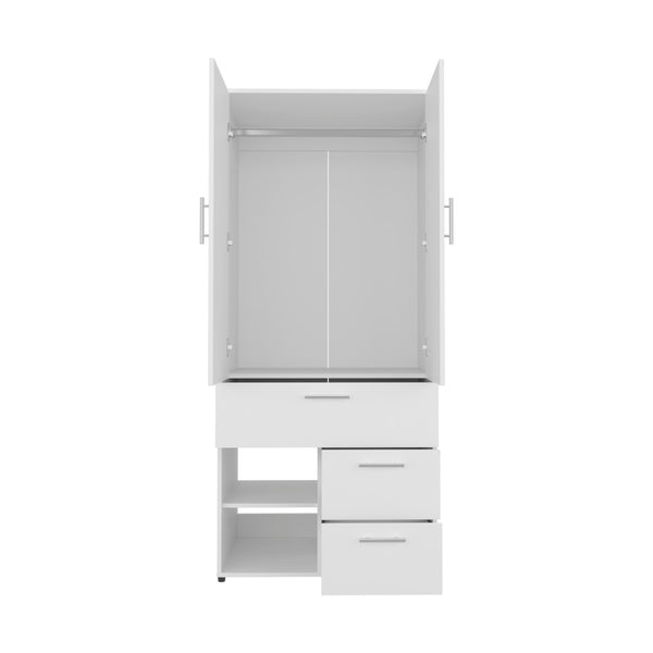 English Elm Armoire with Built-In Mirror and Ample Storage — 4 Doors, 2 Drawers, 4 Shelves, Eco-Friendly Finish White 74.02 L x 24.8 W x 3.54 H B097S00214