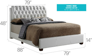 English Elm Sleek Tufted Full Bed with Adjustable Height Headboard, Modern Upholstered Frame for Comfort and Style White 24 L x 81.5 W x 12 H B078118255