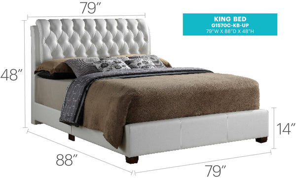 English Elm Sleek Tufted Full Bed with Adjustable Height Headboard, Modern Upholstered Frame for Comfort and Style White 24 L x 81.5 W x 12 H B078118255