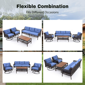 English Elm GO 4 Pieces Outdoor Acacia Wood Sofa Set with Removable Cushions, Woven Armrests & Coffee Table Blue N704G201247C