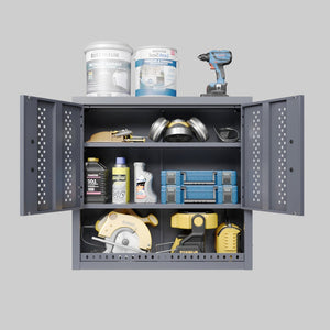 English Elm Metal Wall Mounted Cabinet Gray Powder Coated Floating Storage for Garage Workshop W396P305780