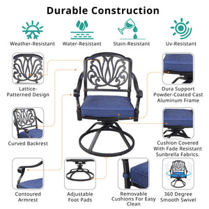 English Elm Patio Geneva Collection Aluminum Swivel Rocker Dining Chairs Set of 2 with All-Weather Cushions Navy B01051466