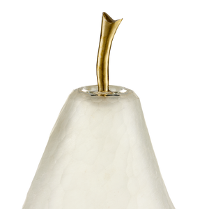 Glass Pear Set of 2 - Artisanal Frosted Glass Sculptures with Brass Stems for Elegant Décor