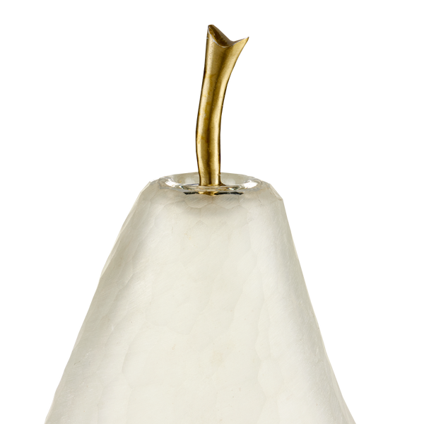 Glass Pear Set of 2 - Artisanal Frosted Glass Sculptures with Brass Stems for Elegant Décor