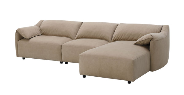 English Elm Veata Light Brown Suede Sectional Sofa with Pocket Coil Seats, Feather-Down Cushions, Chaise Comfort B2726S00537