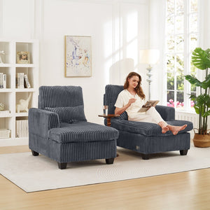 English Elm Fluffy Corduroy Convertible Loveseat Modular Lounge Chair for Bedroom or Apartment Dark Gray W3705S00017