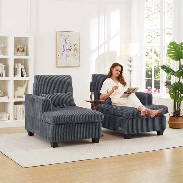 English Elm Fluffy Corduroy Convertible Loveseat Modular Lounge Chair for Bedroom or Apartment Dark Gray W3705S00017