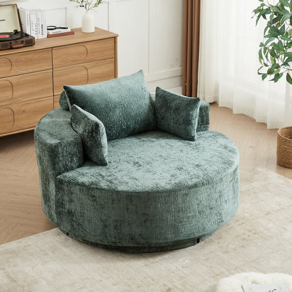 English Elm 55''l 55'l Chenille Swivel Lounge Chair Plush Foam Fill 360 Rotation Modern Living Room Green W834S00615
