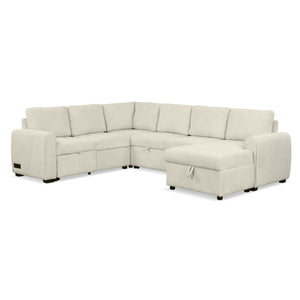 English Elm 107.5" U-shaped Sofa Sectional with Storage Chaise, Pull-Out Bed, USB Charging, Corduroy Comfort Beige N719S001570A