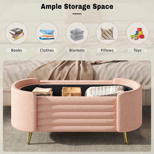 English Elm Modern Boucle Tufted Storage Ottoman Bench with Gold Legs for Bedroom or Entryway Pink N719P305628P