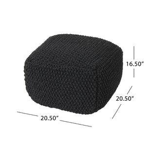 English Elm Hollis Chunky Knit Cotton Cube Pouf Handcrafted Footrest for Living Room or Bedroom 62659.00DGRY