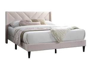 English Elm Elegant Velvet Upholstered Queen Bed with Geometric Stitched Headboard, Platform Design, 12" Height Light Pink 66 L x 23 W x 9 H B011P238935
