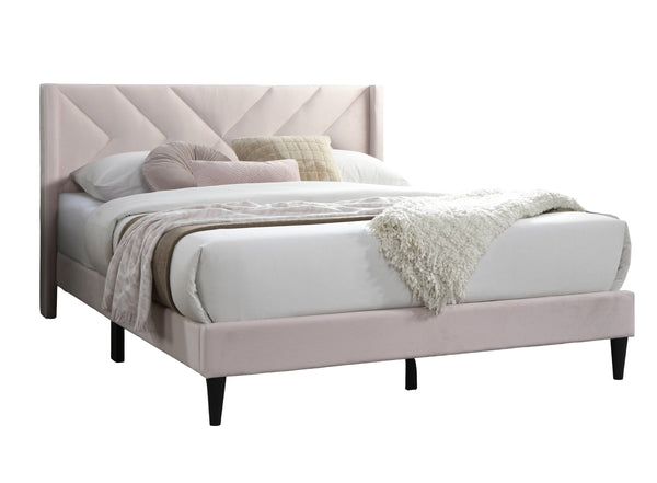 English Elm Elegant Velvet Upholstered Queen Bed with Geometric Stitched Headboard, Platform Design, 12" Height Light Pink 66 L x 23 W x 9 H B011P238935
