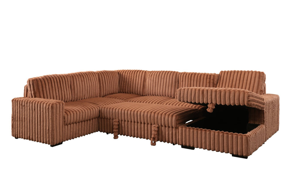 English Elm 102 Inch Linen Modular Sectional Sofa with Hidden Storage and Cloud Cushion Comfort Orange W1099S00178