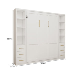 English Elm Desk Murphy Wall Bed Queen with Side Storage Cabinets for Home Office Study W5290S00003
