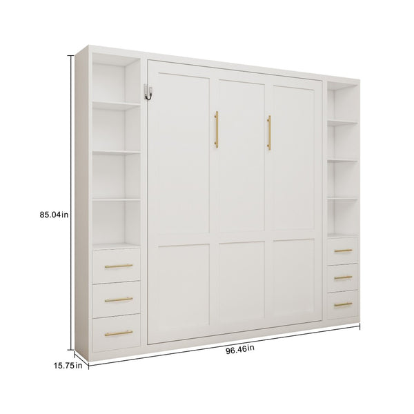 English Elm Desk Murphy Wall Bed Queen with Side Storage Cabinets for Home Office Study W5290S00003