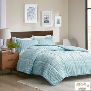 Madison Park Duke Glam/Luxury Faux Fur Comforter Mini Set MP10-7633 Aqua