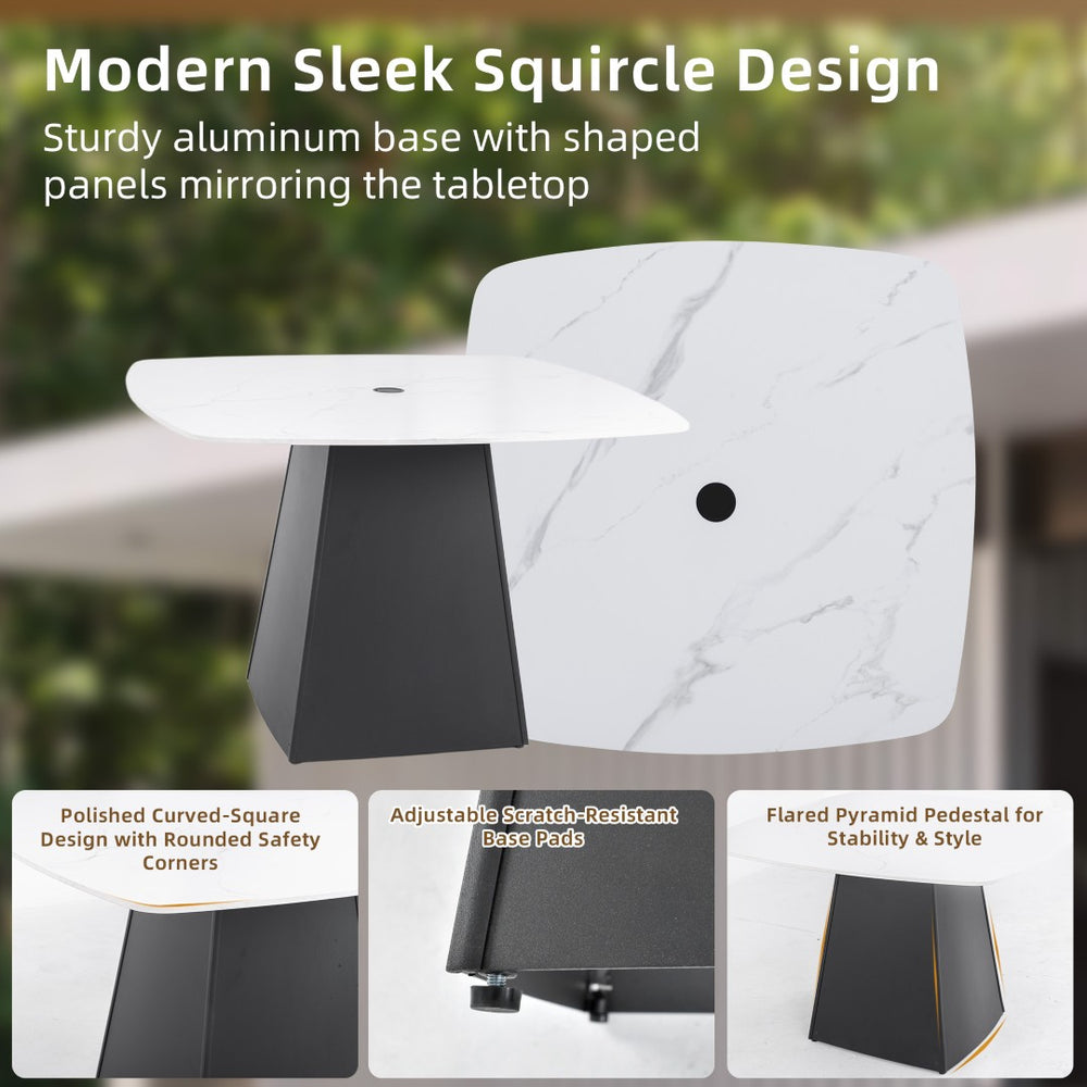 English Elm Modern Outdoor Sintered Stone Pedestal Dining Table Seats 4 Marble Veined Top W1886P309725