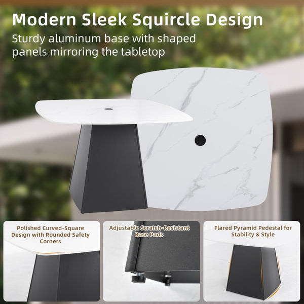 English Elm Modern Outdoor Sintered Stone Pedestal Dining Table Seats 4 Marble Veined Top W1886P309725