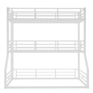 English Elm Twin Triple Metal Bunk Bed Matte Powder Coated Frame with Full Safety Guardrails Light White W1580S00585