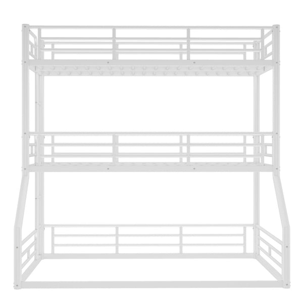 English Elm Twin Triple Metal Bunk Bed Matte Powder Coated Frame with Full Safety Guardrails Light White W1580S00585