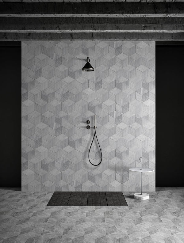 English Elm Hexagon Carrara Gray Marble Tile – Textured 3D Fluted Design For Luxurious Bathroom Walls & Backsplashes W1696P262339