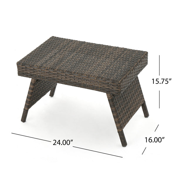 English Elm Christopher Knight Home® - SALEM PE WICKER SNACK TABLE — Handcrafted Polyethylene Rattan Side Table with Iron Frame, No Assembly Required Mocha1 52006.00ALUMCA