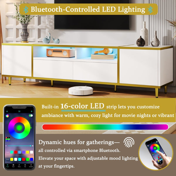 English Elm Vibe 70.9'' Modern Tv Stand For 80'' Tvs - Chic Entertainment Center With Led Lights & Ample Storage N724P284377K-GIGA