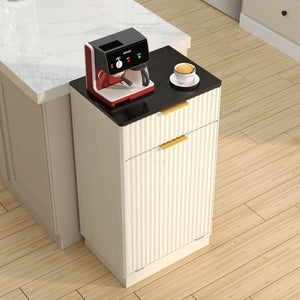 English Elm 10-gallon Tilt-out Antique White Cabinet Woodgrain Finish with Wave Drawer Hidden Bin W2557P365719