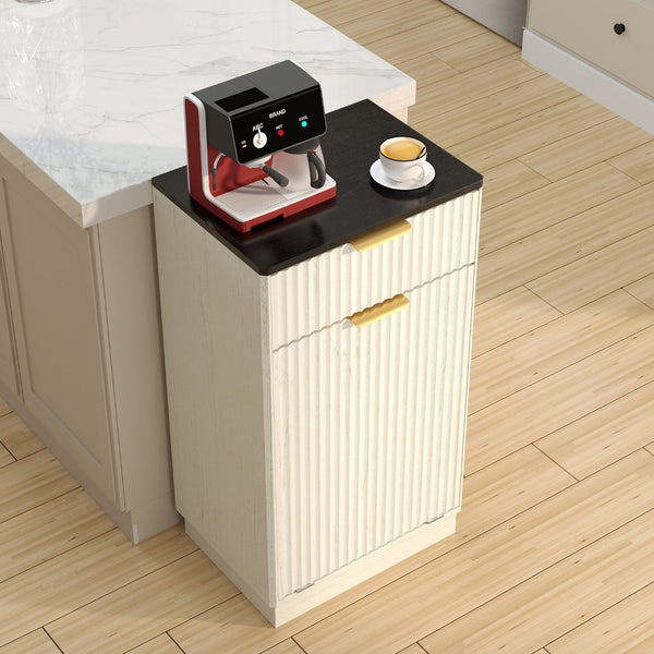 English Elm 10-gallon Tilt-out Antique White Cabinet Woodgrain Finish with Wave Drawer Hidden Bin W2557P365719