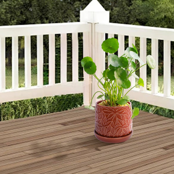 English Elm Set Of 2 Ceramic Flowerpots - 7" Stylish Red Planters For Indoor & Outdoor Plant Displays W3273P322543-GIGA