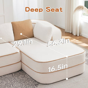 English Elm 77.2" Teddy Fabric Modular Sectional Sofa with Plush 32D Sponge, No Assembly, Cloud Comfort White W714S01416
