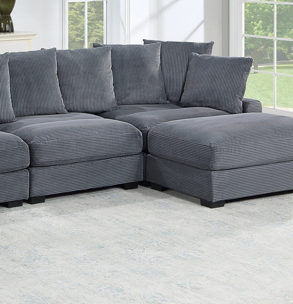 English Elm Contemporary Dark Gray 5pc Modular Sectional Sofa Corduroy with Square Arms, 6 Back Pillows & Ottomans B011S01913